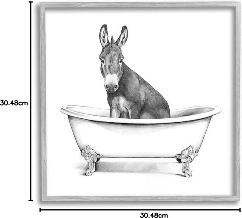 Stupell Industries Donkey in Claw Tub Farm Animal Bathroom Sketch, 12 x 12, Black Framed in Saudi Arabia