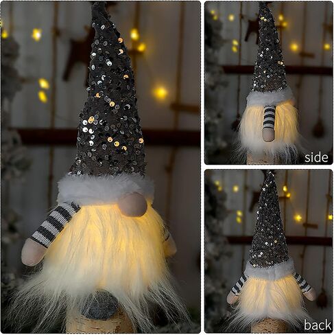 3 Pack Lighted Christmas Gnome, Handmade Scandinavian Swedish Tomte with Sequins Long Hat, Santa Elf Figurine Faceless Doll Tabletop Xmas Party Decor, Multicolor, 11.8x3.9x3.9 inch in Saudi Arabia