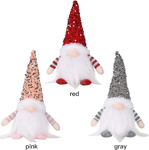 3 Pack Lighted Christmas Gnome, Handmade Scandinavian Swedish Tomte with Sequins Long Hat, Santa Elf Figurine Faceless Doll Tabletop Xmas Party Decor, Multicolor, 11.8x3.9x3.9 inch in Saudi Arabia