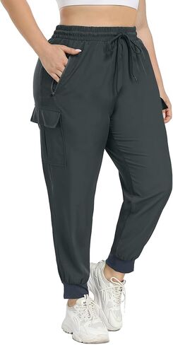 FOREYOND Plus Size Cargo Pants for Women Lightweight Quick Dry Hiking Pants Cropped Joggers Pants with Zipper Pockets in Kuwait