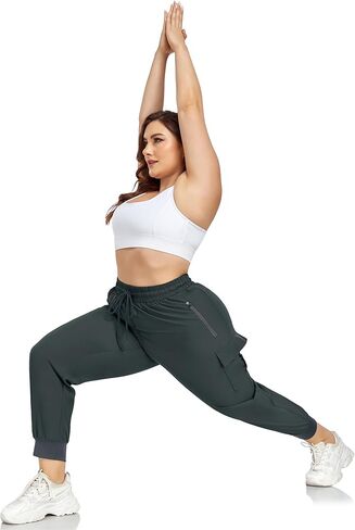 FOREYOND Plus Size Cargo Pants for Women Lightweight Quick Dry Hiking Pants Cropped Joggers Pants with Zipper Pockets in Kuwait