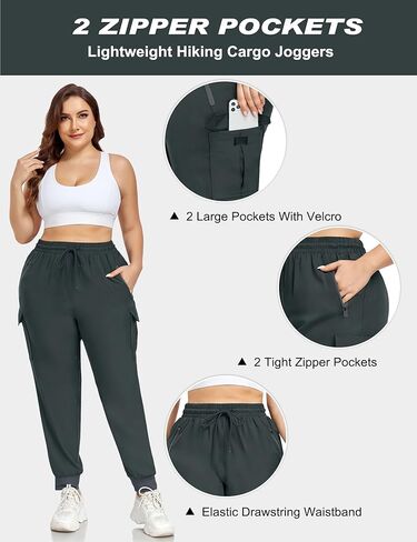 FOREYOND Plus Size Cargo Pants for Women Lightweight Quick Dry Hiking Pants Cropped Joggers Pants with Zipper Pockets in Kuwait