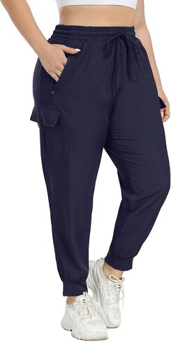 FOREYOND Plus Size Cargo Pants for Women Lightweight Quick Dry Hiking Pants Cropped Joggers Pants with Zipper Pockets in Saudi Arabia
