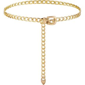 Gold Chain Belt Woman Chain Belt For Women Adjustable Gold Metal Chain Dress Belt Chain Chunky Belt Women Girls Ladies Adjustable Body Waist Link Belts Chunky Chain Belts For Jeans Dresses
