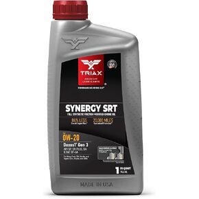 TRIAX Synergy SRT 0W-20 - Full Synthetic, Friction Modified Engine Oil - 20K Miles, API SP Licensed, 3x Wear Protection - Nano Boron and Moly Friction Modified (5 Quart Jug)