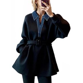 LAI MENG FIVE CATS Women's Casual Shirt Long Sleeve Pullover V Neck Blouse Tops with Belt