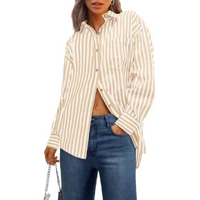 PRETTYGARDEN Button Down Shirts for Women Fall Fashion 2024 Striped Long Sleeve Shirts Business Casual Tops Blouse