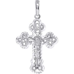 Religious by Jewelry America Solid 14k White Gold Filigree Eastern Orthodox Cross Crucifix Pendant