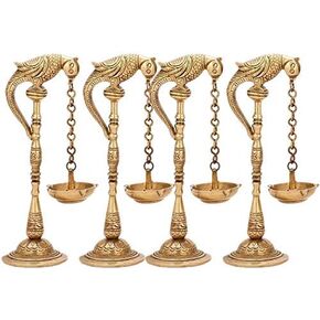 Bird Diya Oil lamp Stands Brass Hindu Religious puja Article Also use for fengshui Gifts and Home Temple Oil Diya Hanging in Chain from Beak (4)