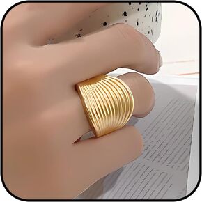 Gold Plated Statement Rings for Women Chunky Gold Rings Hammered Big Open Ring Adjustable Wide Band Ring Non Tarnish Rings Thick Thumb Wrap Ring Ring Fashion Finger Ring Fashion Jewelry Gifts