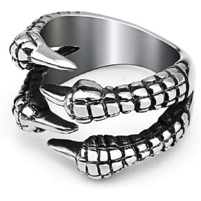 Dragon Claw Wrap Ring for Men Punk Eagle Claw Ring, Gothic Dragon Four Claw Ring Vintage Eagle Claw Ring Men’s Domineering Dragon Claw Jewelry Antique Dragon Claw Ring
