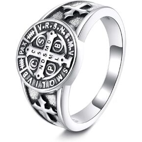 URONE St Benedict Exorcism Ring 925 Sterling Silver Catholic Ring St Benedict Jewelry For Men Women