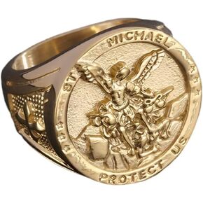 Archangel Angel Ring for Men Christian Archangel Ring, Catholic Archangel Angel Ring Gold Archangel Totem Ring Men’s Vintage Archangel Cross Jewelry Archangel Angel Cross Signet Ring