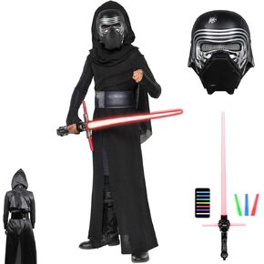 Kylo Ren Costume for Kids 3Pcs Black Series Kylo Ren Helmet Mask with Lightsaber Halloween Darth Vader Cosplay Costume