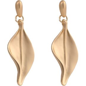 CREICHFAN Matte Gold Leaf Dangle Earrings for Women Long Leaf Earrings Elegant Unique Jewelry