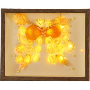Seashell Wooden Shadow Box as, Frame Display Box with Fairy Light and Pearl, DIY Photo Frame Night Light Kit, Sleeping Light, Decorative Accent (Butterfly)