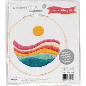 Dimensions 72-70391 Sunset Waves Embroidery Needlepoint Kit for Beginners, 6" Diameter Hoop, Multicolor, 5 Pieces