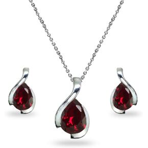 Jewelry Sets for Women, Necklace and Earring Sets for Women, Birthstone Jewelry, Genuine or Synthetic Gems, Pear Cut Teardrop Necklace and Earrings Set, Pendant Necklace, Stud Earrings, Silver Jewelry