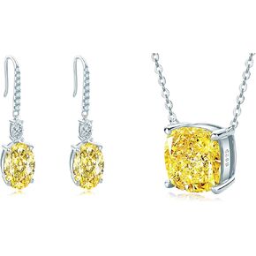AINUOSHI Dangle Oval Yellow Diamond Earrings and Pendant Yellow Diamond Necklace