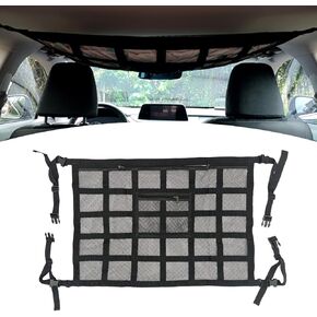 1 PC Car Roof Storage Mesh Bag, 31.5" x 21.3" Reinforced Load Avoid Sagging Bearing Adjustable Double Layer Mesh Storage Bag, Ceiling Net Long Trip Organizer, Compatible with Cars (Black)