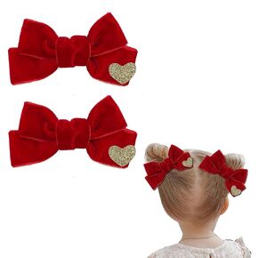 Velvet Bow Hair Clips for Baby Girls, 3.5 Inch Handmade Christmas Bows Clips Bow Hair Accessories for Little Teen Toddler Girls Kids (Red,Black,Green)