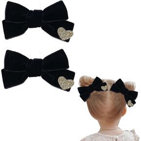 Velvet Bow Hair Clips for Baby Girls, 3.5 Inch Handmade Christmas Bows Clips Bow Hair Accessories for Little Teen Toddler Girls Kids (Red,Black,Green)