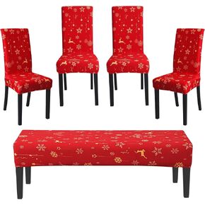 FORCHEER Dining Chair Covers and Bench Covers Set Waterproof Jacquard Chair Slipcover Set of 4 Washable Parsons Chair Slipcover - 4 PCS Chair Cover+1 PC Bench Cover （Waterproof-Light Brown） in Kuwait