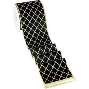 MAYREEL Champagne Gold Christmas Tree Ribbon 4 Inch, Metallic Diamond Glitter Velvet Wired Edge Lattice Ribbon for Gift Wrapping, Floral Craft, Bows, Wreaths, Garland, Wedding, Holiday Decor,10 Yards