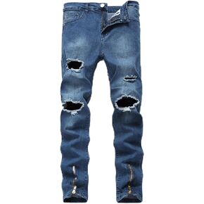 RANMCC Men's Stretch Skinny Ripped Jeans, Fashionable Slim Fit Stacked Jeans Pants for Men