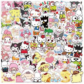 200Pcs My Melody and Kuromi Stickers, Hello Kitty Pompompurin Keroppi Cinnamoroll Stickers for Kids,Water Bottle Stickers for Kids,Skateboard Stickers for Teens Girls Kids (White)