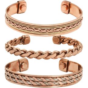 Pure Copper Bracelet Set Of 3 Tibetan Kada Cuff for Men and Women handmade Bangle Adjustable Carpal Tunnel From India Jewelry | for Unisex…