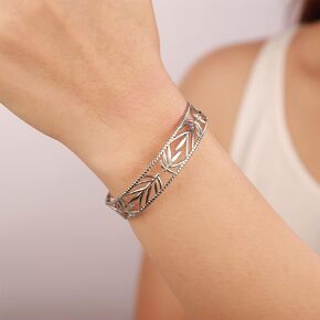 Kercisbeauty Hollow Out Maple Leaf Silver Stainless Steel Carved Bracelet Adjustable Open Cuff Bangle Daily Jewelry