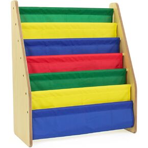 Humble Crew, Grey/White Extra Large Kids 4 Tier Bookrack with 4 Front Pockets for Smaller Books