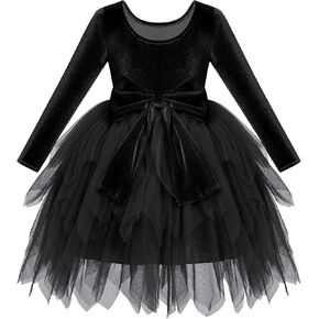 OBEEII Toddler Flower Girl Dress Long Sleeve Velvet Layered Tulle Tutu Dress Baby Christmas Birthday Party Formal Fall Dress