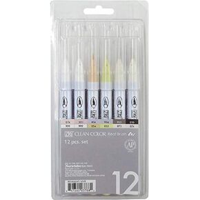 Kuretake ZIG CLEAN COLOR Real Brush Neutral & Natural Tones 12 Colors set, AP-Certified, Flexible Brush Tip, Odourless, Xylene Free, Easy to creat narrow and wide lines, Made in Japan