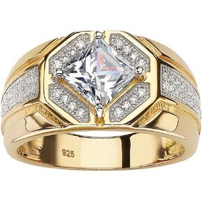 PalmBeach Men's Yellow Gold-plated Sterling Silver Square Cubic Zirconia Octagon Ring Sizes 9-13