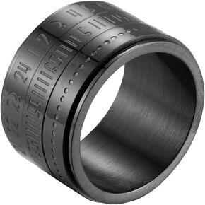 Men's Stainless Steel 14MM Width Lucky Arabic Numbers Turner Ring Anxiety Worry Fidget Band