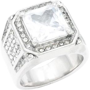 Lavencious Men’s Stainless Steel Square-Cut Statement Ring with Cubic Zirconia Available in Gold and Silver