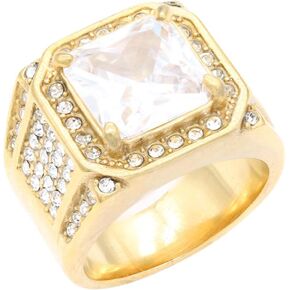 Lavencious Men’s Stainless Steel Square-Cut Statement Ring with Cubic Zirconia Available in Gold and Silver