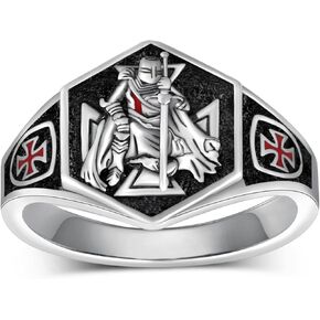 Knights Templar Ring 925 Sterling Silver Templar Ring for Men Amulet Religions Jewelry Gifts for Men Women