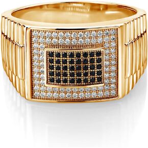 Gem Stone King 18K Yellow Gold Plated Silver White Moissanite and Black Spinel Ring For Men (0.68 Cttw, Gemstone, Round, Available in Size 5,6,7,8,9)