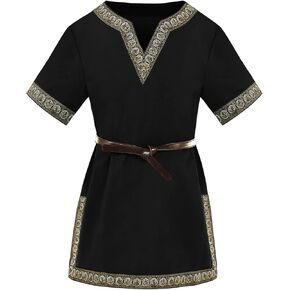 Haloumoning Kids Medieval Costume Shirt Boys Tunic Renaissance Viking Knight Halloween Tops 4-12 Years