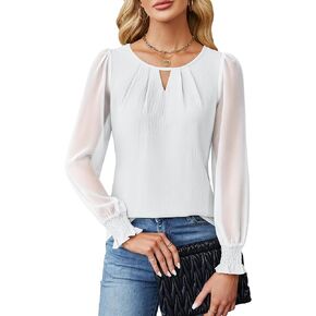 Blooming Jelly Womens Business Casual Tops Sheer Long Sleeve Fall Outfits 2024 Trendy Basic Work Blouse