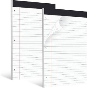 HAUTOCO 6 Pack 8.5 x 11 Legal Pads White Wide Ruled Notepads Perforated Writing Pads, 30 Sheets Per Notepad, 3-Hole Punched Paper, Writing Note Pads for School, Home, Office, Business