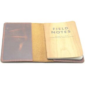 JJNUSA Distressed Leather Checkbook Journal Cover for Field Notes Moleskine Cahier Notebook Pocket size 3.5" X 5.5" Vintage Refillable Notepad Brown