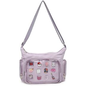 Canvas Ita Bag Crossbody Shoulder Bag Kawaii Purses and Handbags with Anime Pins Display