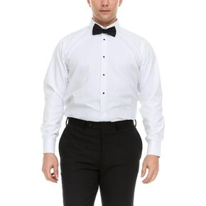 Adam Baker Men's Slim Fit Convertible Cuff Cotton-Blend Laydown & Wingtip Collar Tuxedo Shirt - Cufflinks & Bow Tie Included