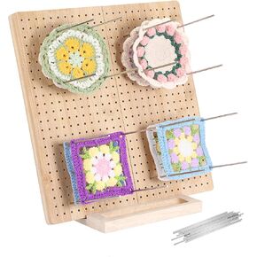OGANAZI 17" Foldable Crochet Blocking Boards for Crochet Projects, Wooden Granny Square Blocking Board with 30 Pegs, Handcrafted Knitting Blocking Mat, Ideal Crocheting Accessories Gift for Crocheters