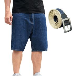 Men's Wide Fit Casual Jeans Shorts Big Size Denim Half Pants with Belt 32W-48W