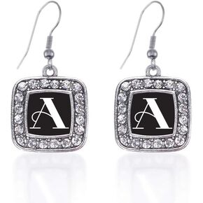 Inspired Silver - Silver Square Charm French Hook Drop Earrings with Cubic Zirconia Jewelry